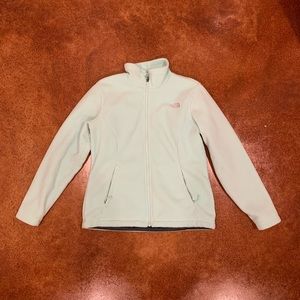 Used women’s North Face Fleece size large in aquarium green.
